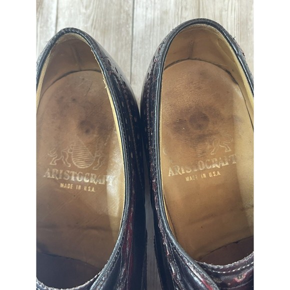 Johnston & Murphy Aristocrat 8.5 Cordovan Burgundy Leather Wingtip Dress Shoes - Picture 8 of 9